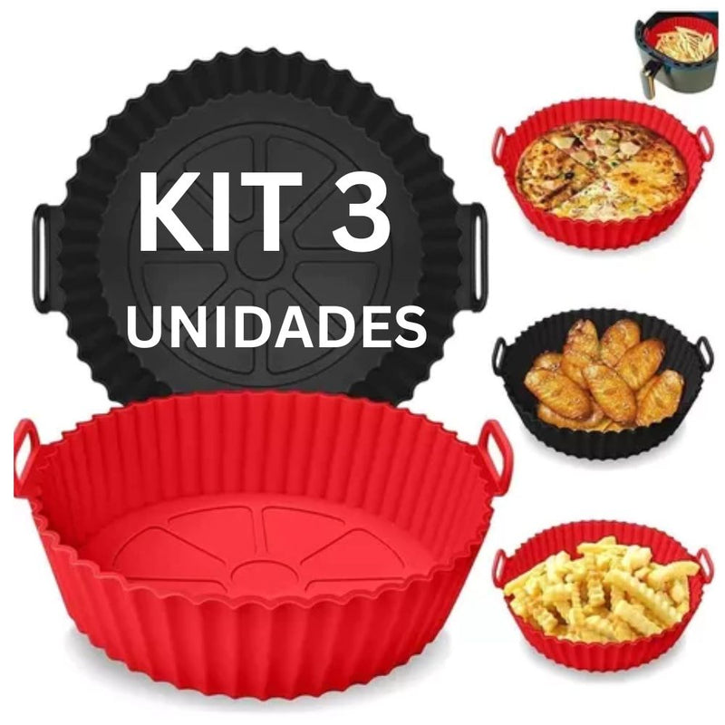 Kit 3 Formas para Air Fryer Silicone Reutilizável.