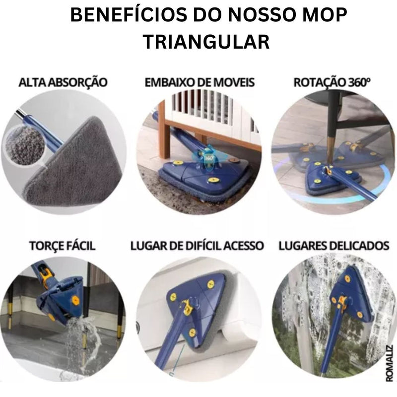 MOP TRIÂNGULAR GIRATÓRIO TOP CLEAN AZUL - FRETE GRÁTIS APENAS HOJE.