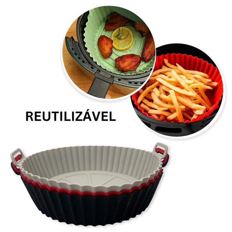 Forma de Silicone para Air Fryer com Alça Reutilizável- Frete Grátis.