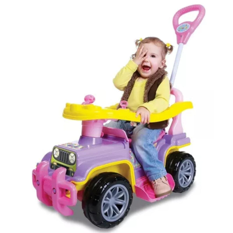 Carrinho de Passeio Infantil Jip Jip com Empurrador. Roxo e Rosa Menina.