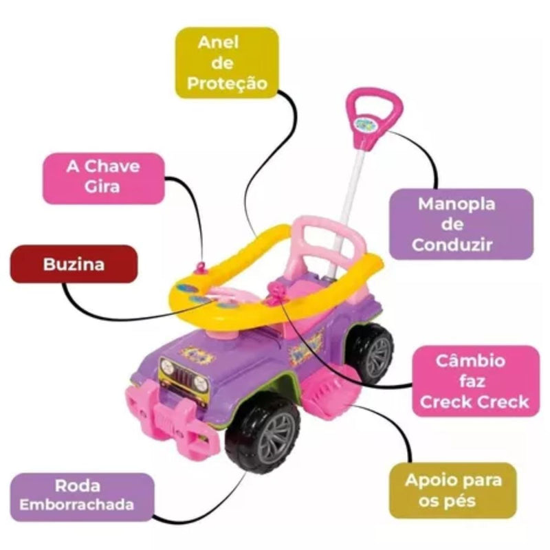 Carrinho de Passeio Infantil Jip Jip com Empurrador. Roxo e Rosa Menina.