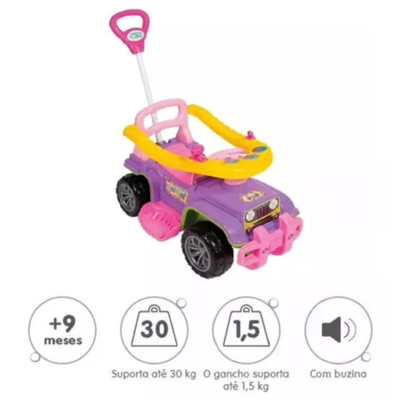 Carrinho de Passeio Infantil Jip Jip com Empurrador. Roxo e Rosa Menina.