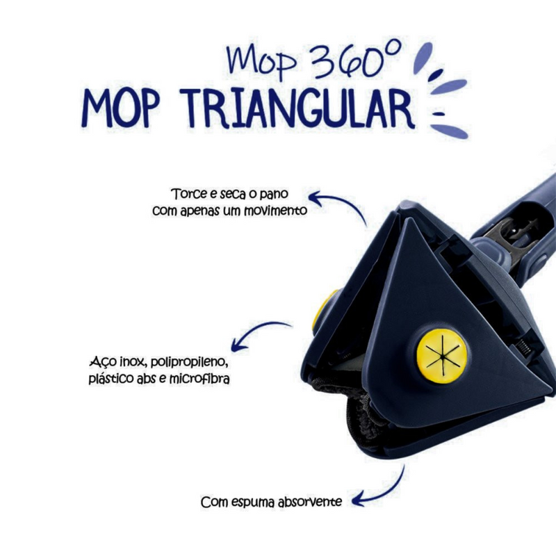 Mop Magic Clean Triângulo Ajustável Giratório 360°